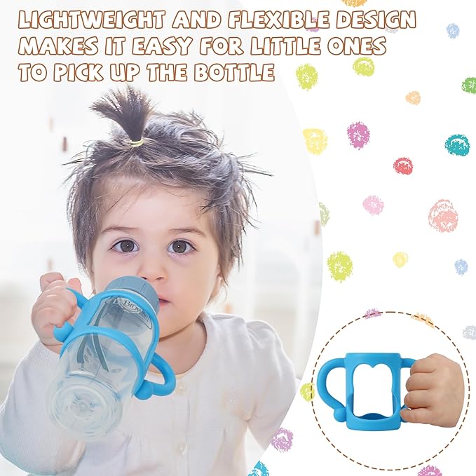 Bottle Handles for Dr. Brown's Narrow Baby, Wide-Neck, Removable Easy-Grip Transitional Sippy Cup Handles, 100% Silicone-BPA-Free Material, 4m+ (White, Green, Blue)-BubblyBeeBaby