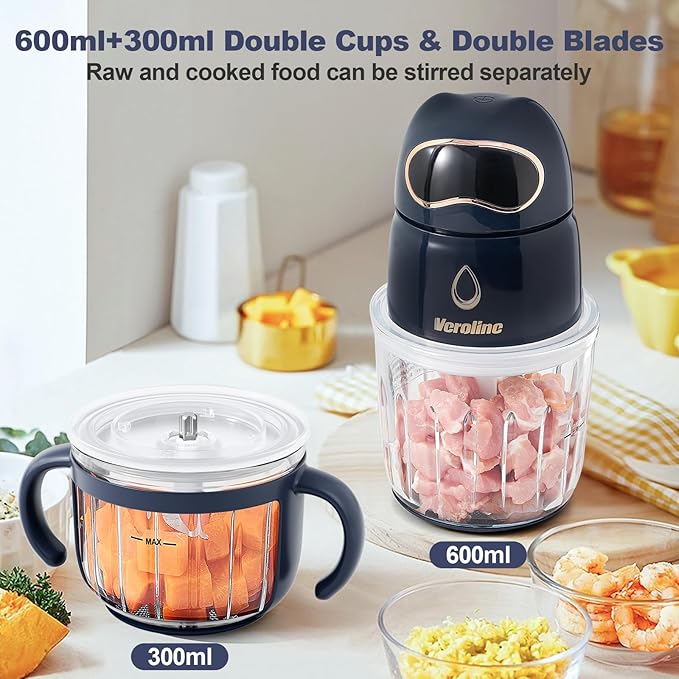 Baby Food Maker, 10-in-1 Baby Food Processor Set with 2 Glass Bowls (600ml+300ml), Baby Food Blender for Baby Puree, Fruit, Meat, Vegatable, Baby Food Storage Containers, Baby Essentials-BubblyBeeBaby