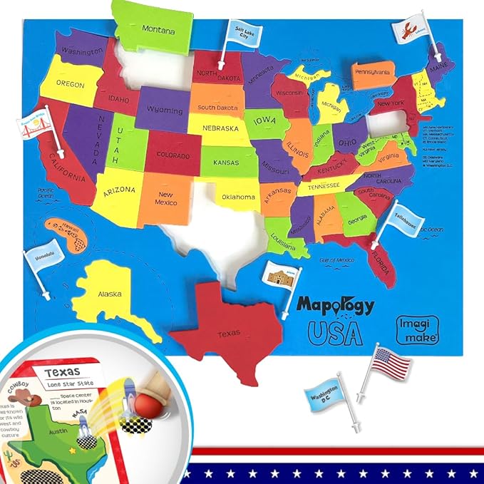 Imagimake Mapology United States Flash Card Puzzle with Flags, Country- Capitals | Educational Toys for Kids Ages 5-8 | Learn Geography Puzzles for kids Ages 8-10 | Christmas Gift for Boys & Girls-BubblyBeeBaby