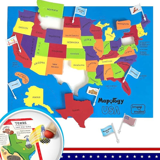 Imagimake Mapology United States Flash Card Puzzle with Flags, Country- Capitals | Educational Toys for Kids Ages 5-8 | Learn Geography Puzzles for kids Ages 8-10 | Christmas Gift for Boys & Girls-BubblyBeeBaby