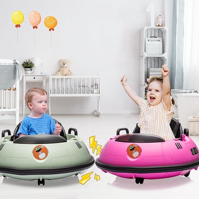 12V Electric Ride on Bumper Car for Toddlers, Kids Bumper Car with Remote Control, 360 Degree Spin, LED Lights, Dual Joysticks, Safety Belt for 18+ Months Kids, Pink-BubblyBeeBaby