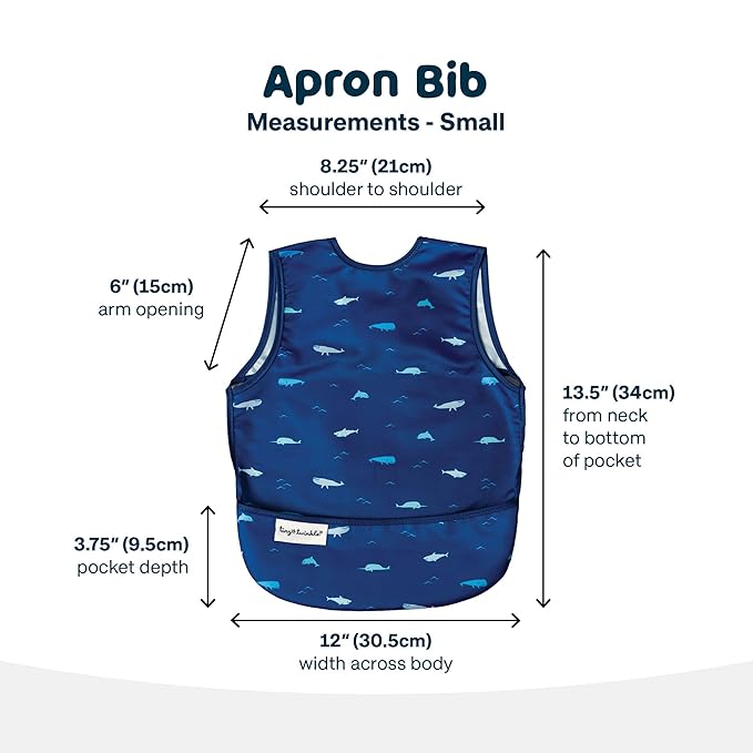 Tiny Twinkle Mess Proof Baby Bib - Waterproof & Lightweight Baby-Led Weaning Apron | 100% Recycled Polyester, Easy Clean & Machine Washable (Ocean Life, Small 6-24 Months)-BubblyBeeBaby