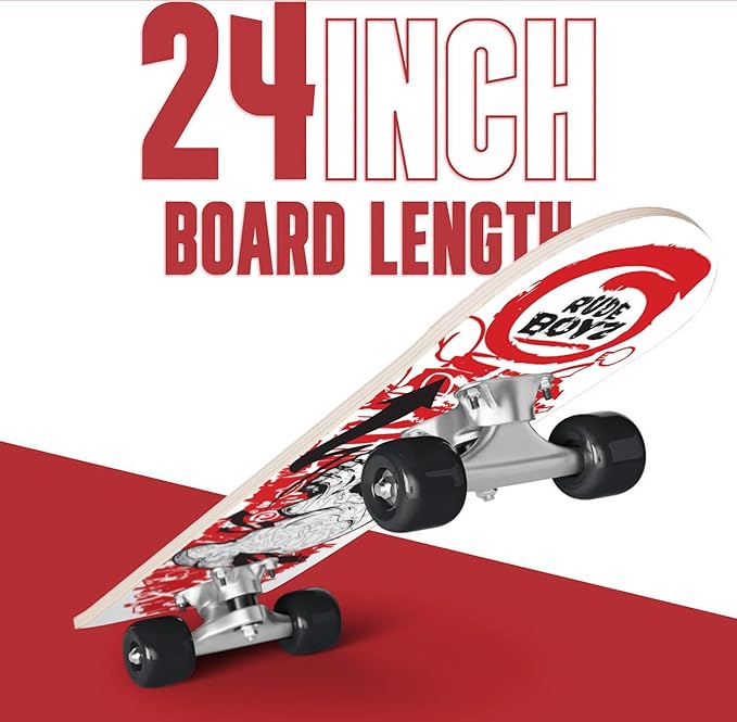 24 inch Rude Boyz Mini Cruiser Skateboard - Aluminium Trucks - Kids Skateboard Ages 5-8 Beginner - Skateboards for Kids-BubblyBeeBaby