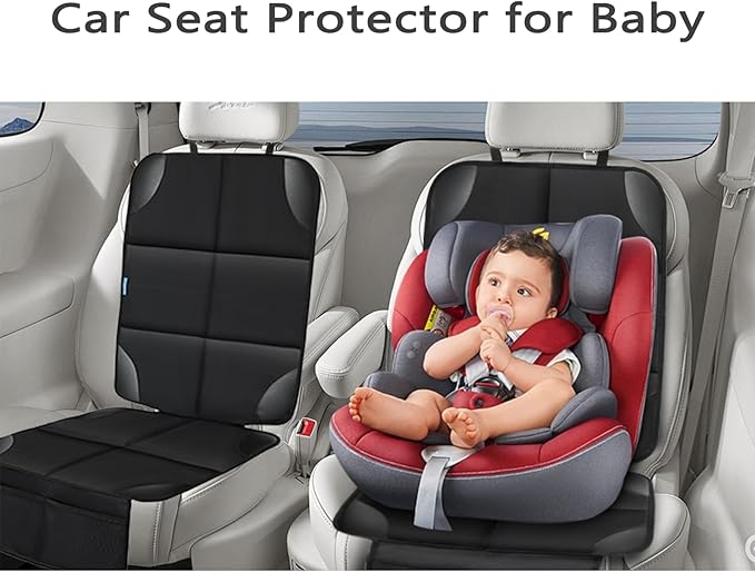 Car Seat Protector for Child Carseat, 2 Pack Protect Car Seat Cover for Baby with Thickest Padding and Non-Slip Padded Backing Mesh Pockets Kids Pets Car Back Seat Protectors(Black)-BubblyBeeBaby