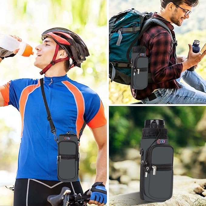 icolor Water Bottle Carrier Bag with Strap 25/32/40 oz Crossbody Bottle Holder with Phone Pocket Sling Sleeve Insulated Neoprene Water Bottle Pouch for Walking Travelling-BubblyBeeBaby