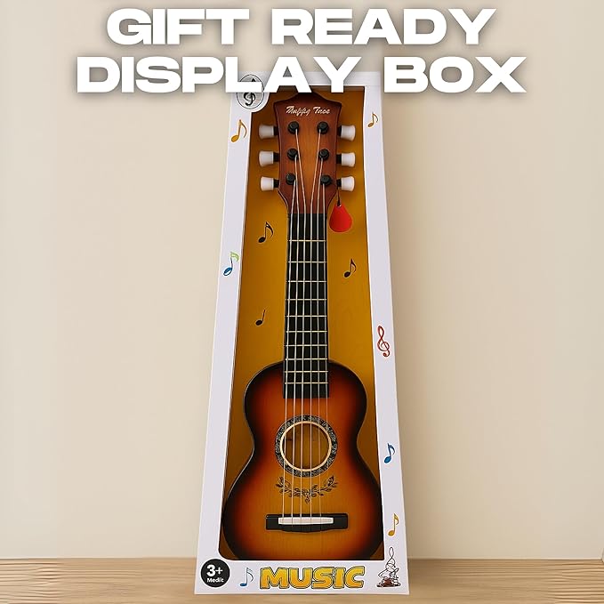 23" Acoustic Guitar, Kids 6 String Toy Guitar - Realistic Steel Strings - Beginner Practice First Musical Instrument for Children, Toddlers (Amber Sunburst)-BubblyBeeBaby