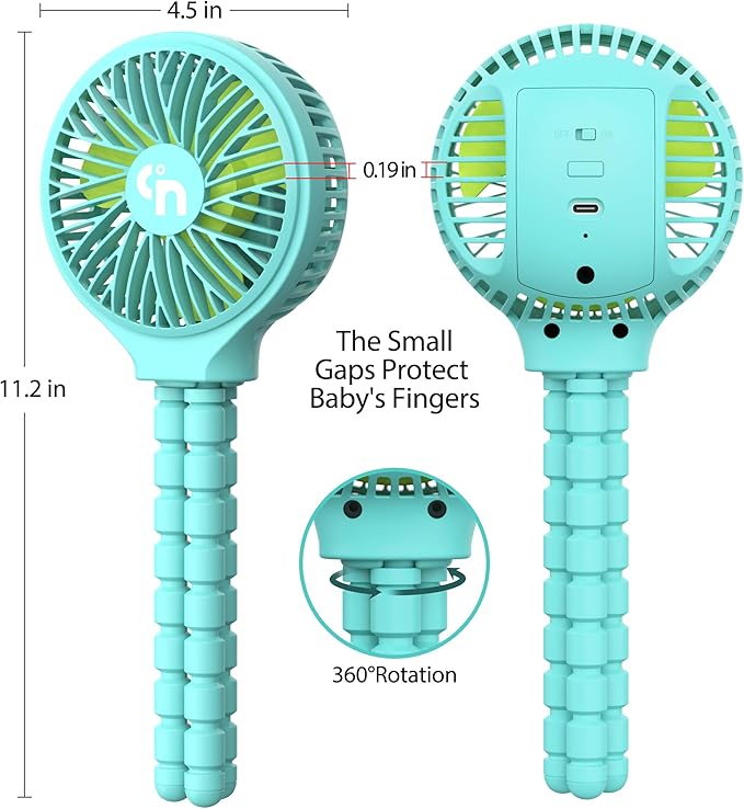 HomeLifairy Portable Stroller Fan, USB or Rechargeable Battery Operated with 3 Speeds and 360°Rotate, Cooling Clip On for Baby Crib Travel Car Seat Blue-BubblyBeeBaby
