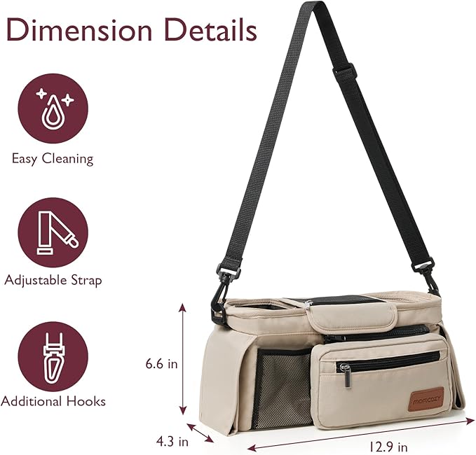 Momcozy Universal Stroller Organizer with Insulated Cup Holder Detachable Phone Bag & Shoulder Strap, Fits for Stroller like Uppababy, Baby Jogger, Britax, BOB, Umbrella and Pet Stroller-BubblyBeeBaby