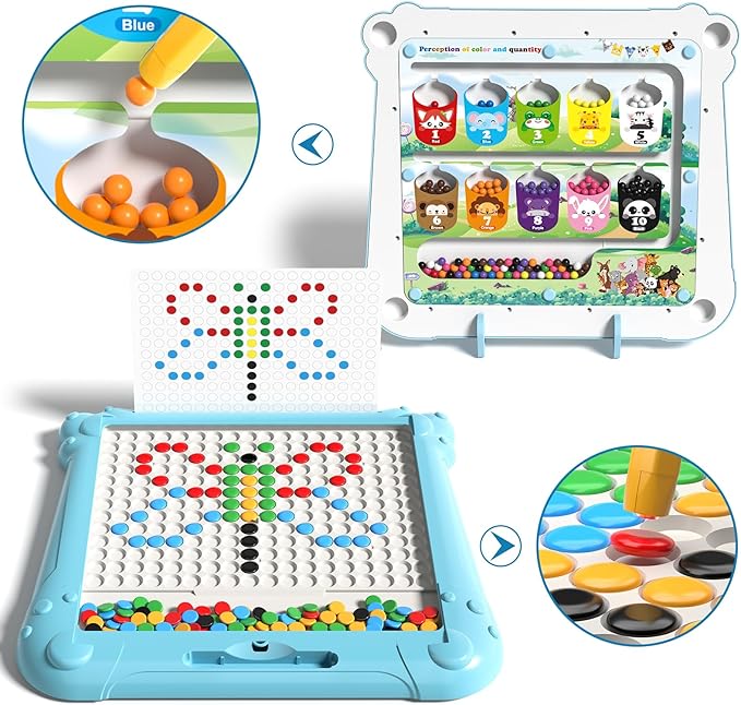 2-IN-1 Large Magnetic Drawing Board for Toddlers Kids, Magnetic Color and Number Maze, Magnetic Dot Art Board for Kids, Montessori Education Travel Toys for Boys Girls Age 3 4 5 6 7 8 Years Old-BubblyBeeBaby