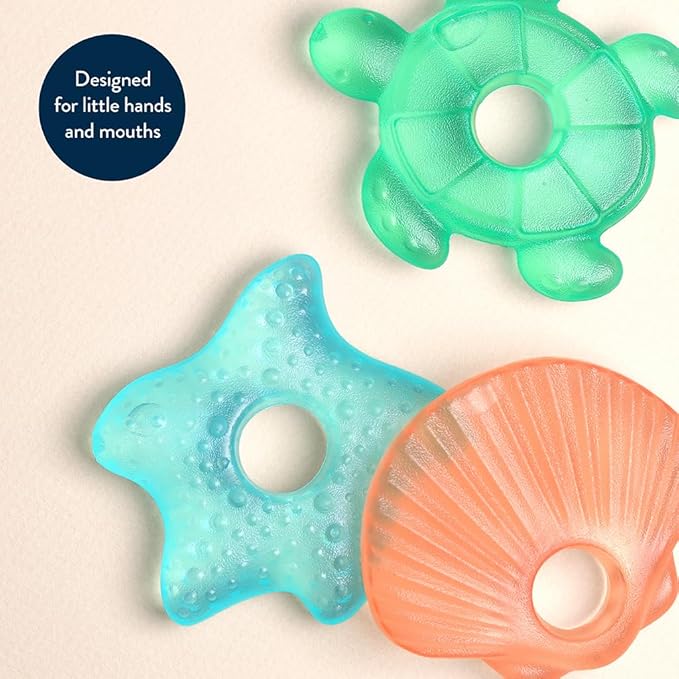 Itzy Ritzy Water-Filled Teethers - Cold Cutie Coolers Textured On Both Sides to Massage Sore Gums & Emerging Teeth - Can Be Chilled in Refrigerator, Set of 3 Seaside Water Teethers-BubblyBeeBaby