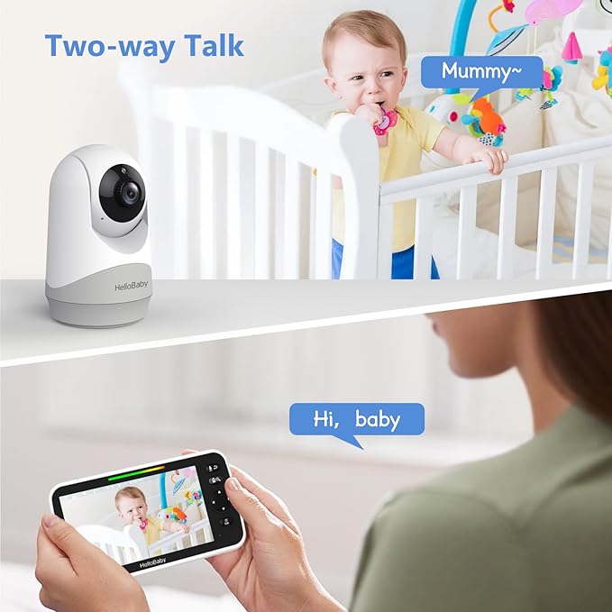HelloBaby 6”IPS Large Screen, Video Baby Monitor with Upgraded 4000mAh Battery, 2-Way Talk, Night Vision, Pan-Tilt-Zoom, No WiFi, ECO Mode-BubblyBeeBaby