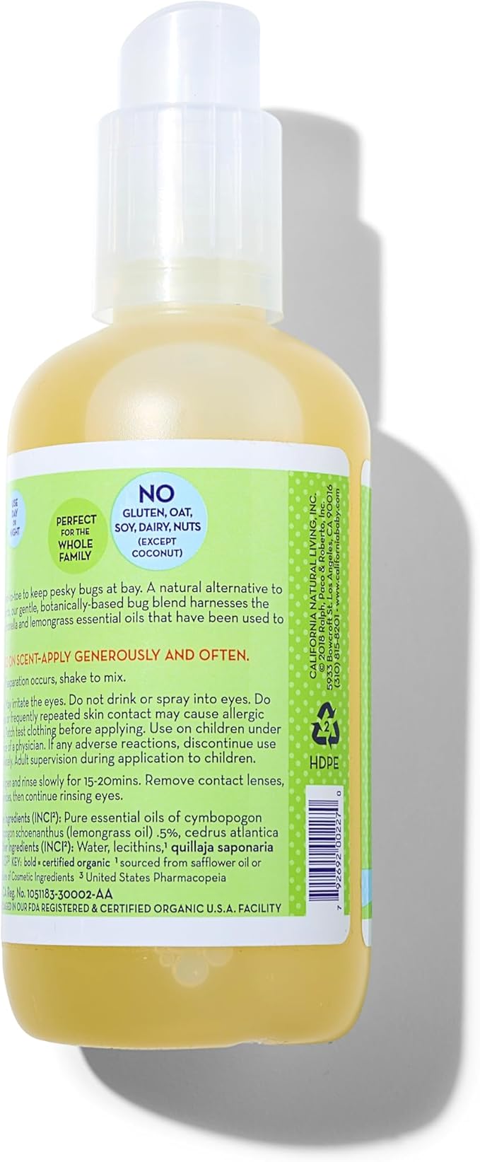 California Baby Natural Bug Spray | DEET Free Mosquito Repellent | Baby + Kids Bug Spray | Citronella Spray | Great Smell | 192 mL / 6.5 oz.