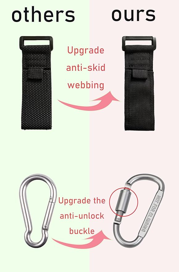 2 Pcs Baby Stroller Hook with Locking Mechanism, Carry 30 lbs per Stroller Carabiner Clip, Adjustable Baby Stroller & Car Seat Hook for Hanging Diaper Bag, Golf, Shopping and Pet Cart-BubblyBeeBaby