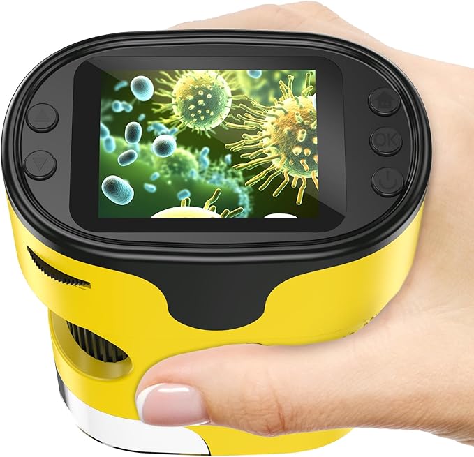1000X Handheld Microscope for Kids 4K 2.0" Screen Rechargeable Mini Pocket Digital Microscopes w/Slides Kit Portable Edu Gift Age 4-6 8-12 Children Students (Yellow)-BubblyBeeBaby