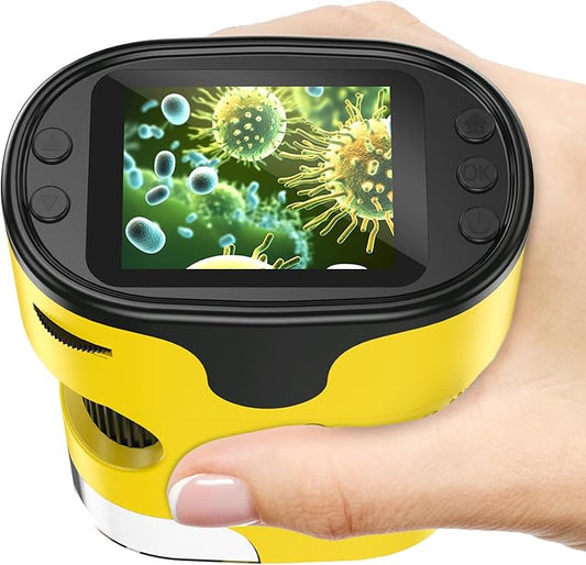 1000X Handheld Microscope for Kids 4K 2.0" Screen Rechargeable Mini Pocket Digital Microscopes w/Slides Kit Portable Edu Gift Age 4-6 8-12 Children Students (Yellow)-BubblyBeeBaby