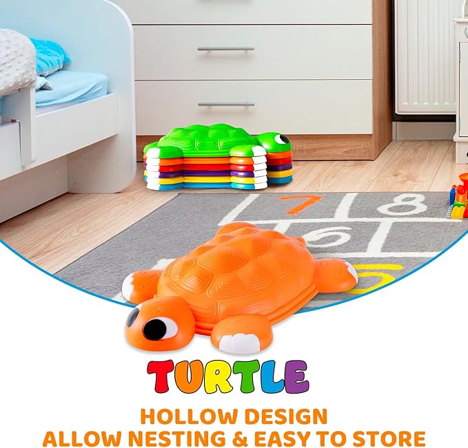 JOYIN Turtle Balance Stepping Stones, 6 Pcs Kids Turtle Jumping Stones Steps Stones Up to 265 Ibs, Toddler Obstacle Course Coordination Game Toys for Ages 3 Years and UP Indoor or Outdoor Play-BubblyBeeBaby