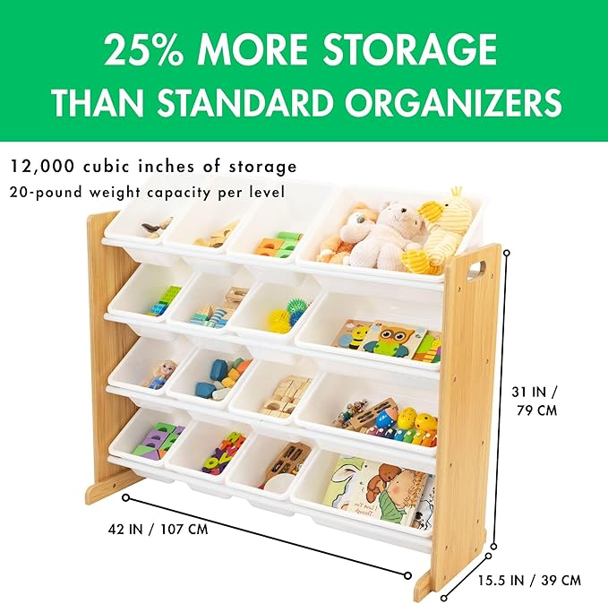 Humble Crew Supersized Toy Storage Organizer with 16 Removable Bins, Natural/White – Large Toy Storage for Toddlers Ideal for Kids' Rooms, Playrooms, and Nurseries - Modern Toy Bins for Kids-BubblyBeeBaby