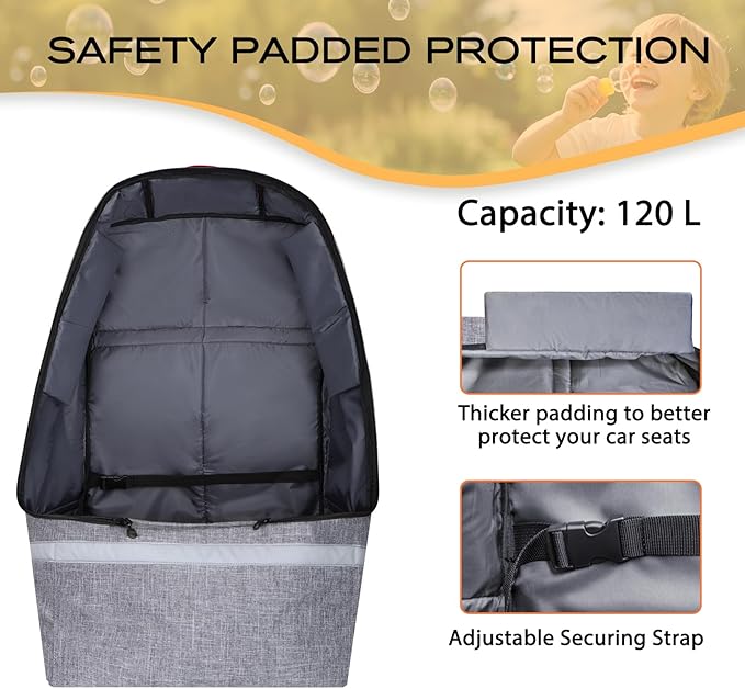 Car Seat Travel Bag for Airplane,Infant Seat Travel Bag with Shoulder Strap,Padded Car Seats Backpack with Reflective Stripes,Large Carseat Carrier Bag Travel Car Seat Cover,Grey-BubblyBeeBaby
