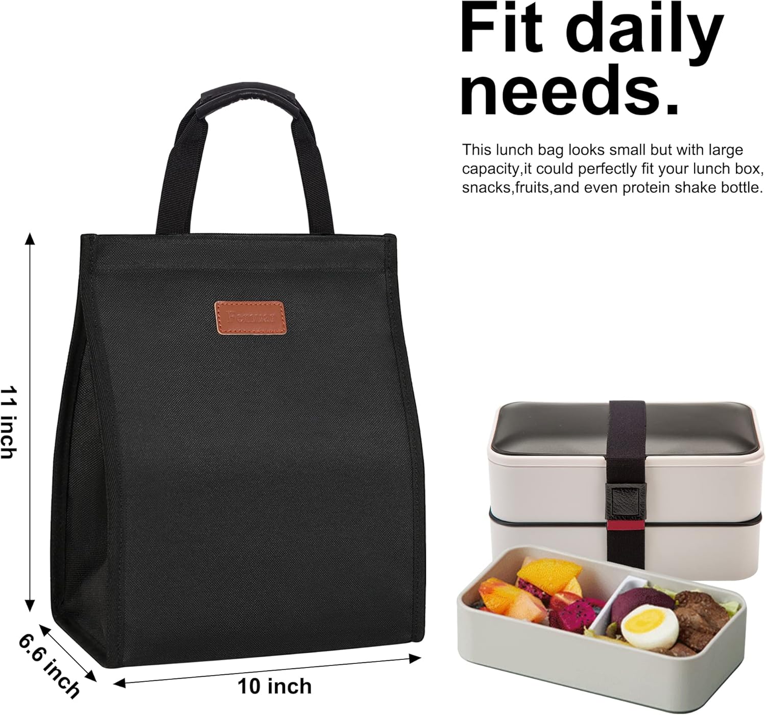 Lunch Bags for Women Insulated Reusable Lunch Tote with Internal Pocket, Lunch Tote bag for Work (Black