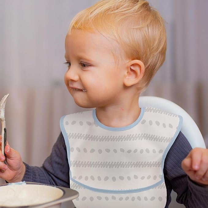 Mess Proof Baby Bib 3 Pack, Waterproof Led Weaning Baby Feeding Bibs with Food Catcher, Travel Feeding Bibs-BubblyBeeBaby