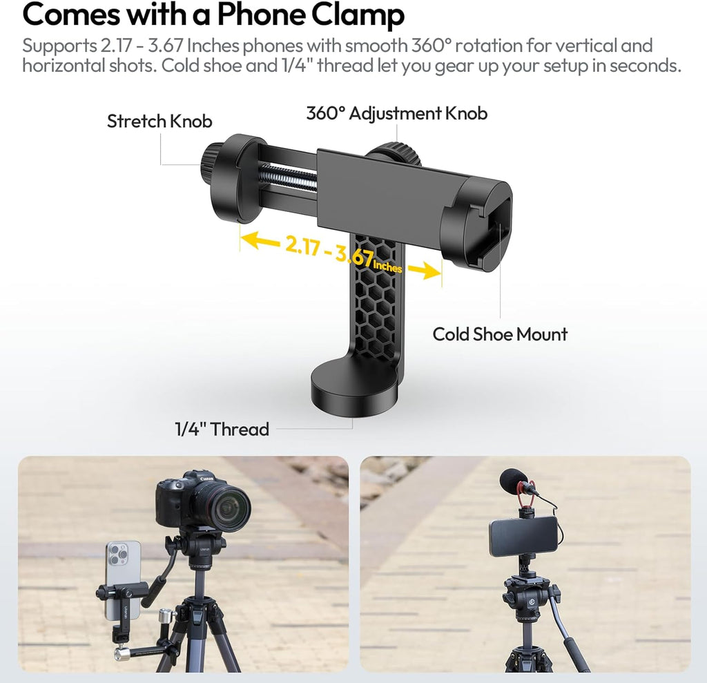 ULANZI Ombra Video Ⅱ Camera Tripod with Fluid Head, 61.5" Travel Tripod with 360° Rotated Arca Quick Release Plate, Portable Stand for Phone Camera Vlogging Video Shooting with Carry Bag Phone Clamp