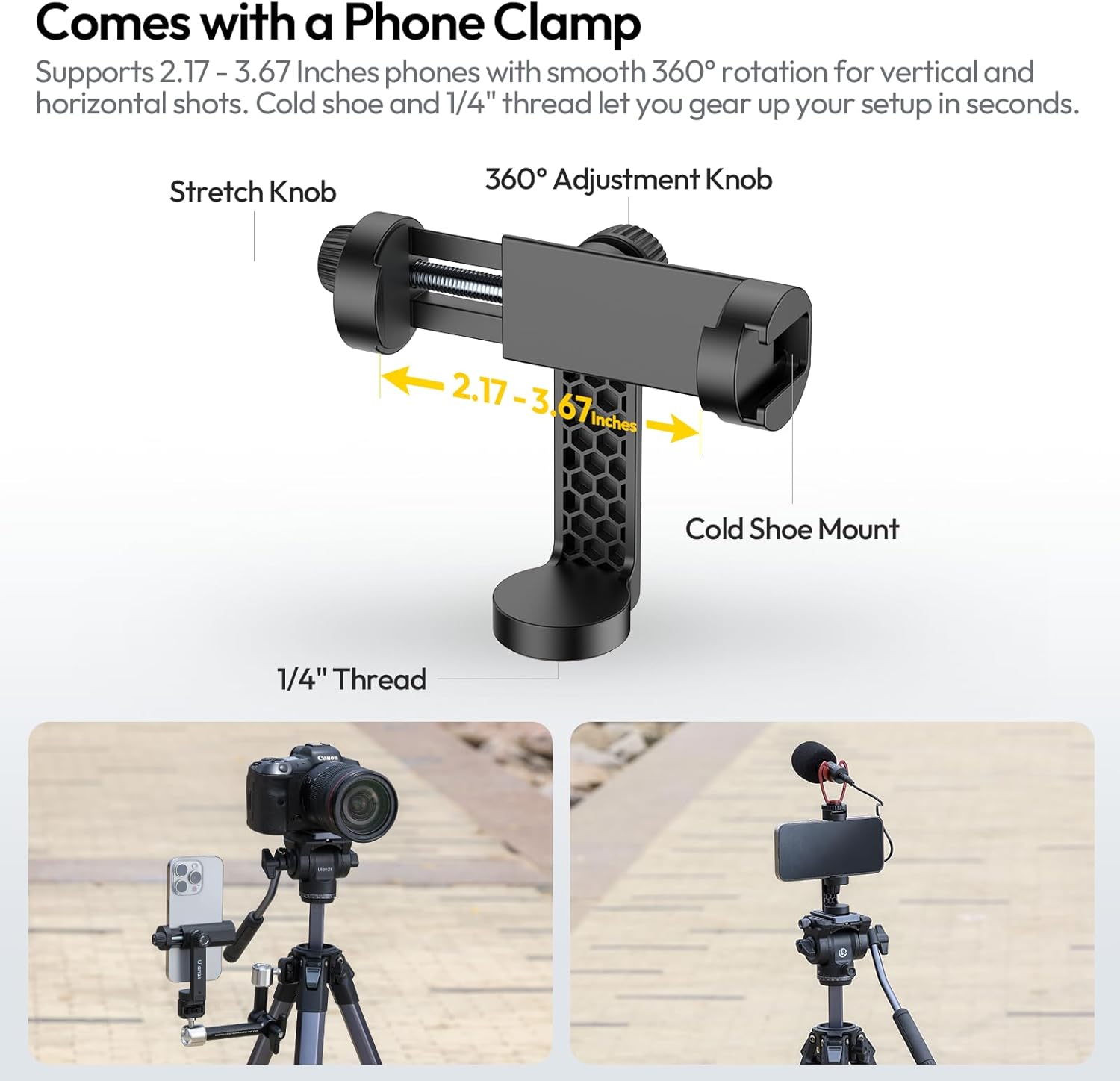 ULANZI Ombra Video Ⅱ Camera Tripod with Fluid Head, 61.5" Travel Tripod with 360° Rotated Arca Quick Release Plate, Portable Stand for Phone Camera Vlogging Video Shooting with Carry Bag Phone Clamp