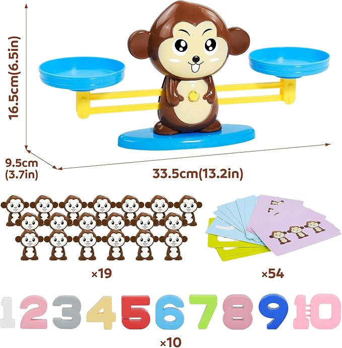 BAKAM Monkey Balance Scale Toy, Number Counting Blocks Games, Montessori Math Games for Kids 5-7, Preschool Kindergarten Learning Activities, STEM Educational Toys for 3+ Year Old-BubblyBeeBaby