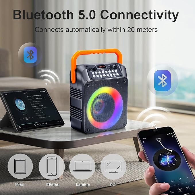 Karaoke Machine,Karaoke Machine for Adults with 2 Wireless Microphones/6.5IN Speaker/PA System with Remote Control/LED Light/Remote Control,Portable Bluetooth Karaoke Speaker Supports TWS/REC/AUX/USB-BubblyBeeBaby