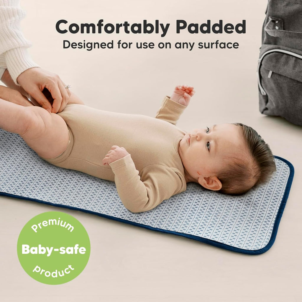 KeaBabies Portable Diaper Changing Pad, Easy Wipe Clean - Foldable Waterproof Baby Changing Mat for Diaper Bag, Compact, Lightweight, 25x13 Baby Changer Travel Essential, Machine Washable (Navy Blue)