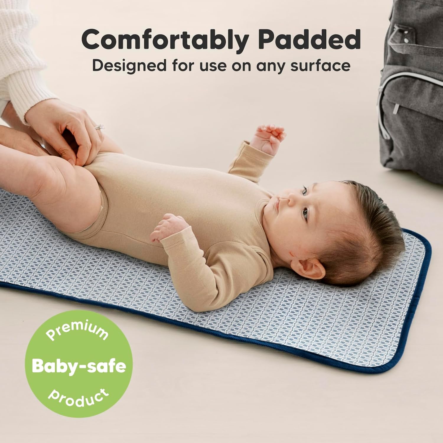 KeaBabies Portable Diaper Changing Pad, Easy Wipe Clean - Foldable Waterproof Baby Changing Mat for Diaper Bag, Compact, Lightweight, 25x13 Baby Changer Travel Essential, Machine Washable (Navy Blue)