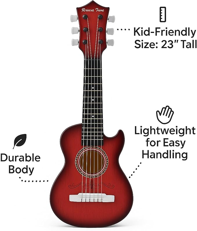 23" Acoustic Guitar, Kids 6 String Toy Guitar - Realistic Steel Strings - Beginner Practice First Musical Instrument for Children, Toddlers (Mahogany)-BubblyBeeBaby