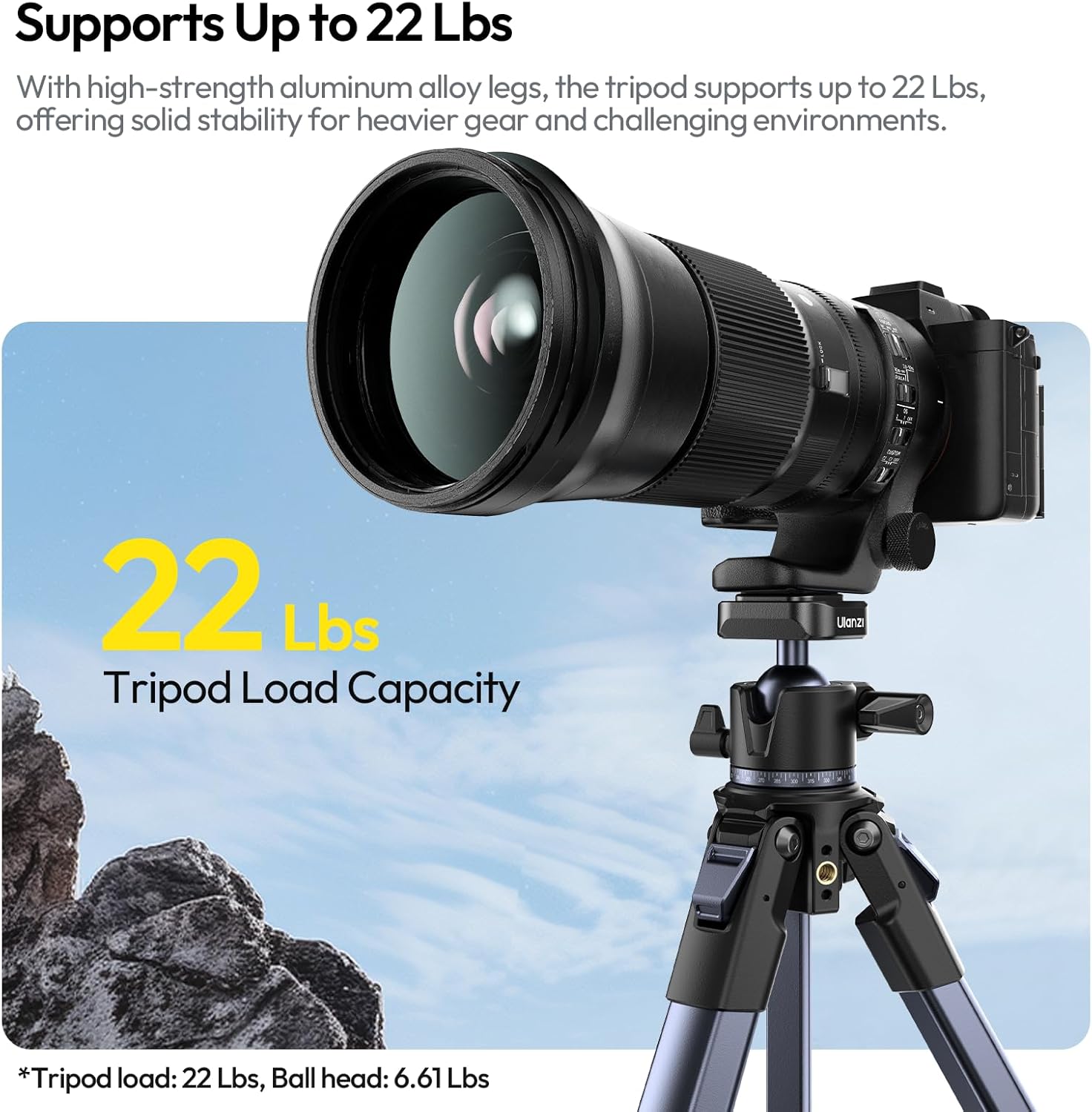 ULANZI Ombra ⅡCamera Tripod 61.5 Inch, 360° Ball Head Travel Tripod Stand with Uka Quick Release Plate for DSLR Sony Canon Fujifilm Camera Smartphone Vlogging Photography with Phone Mount Carry Bag