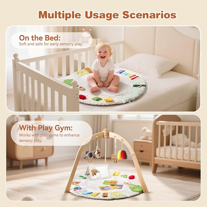 Montessori Baby Play Mat for Early Learning, Tummy Time Playmat, Activity Mat with 5 Development Zones, for Motor Skills & Sensory Development, Baby Essentials Gift-BubblyBeeBaby