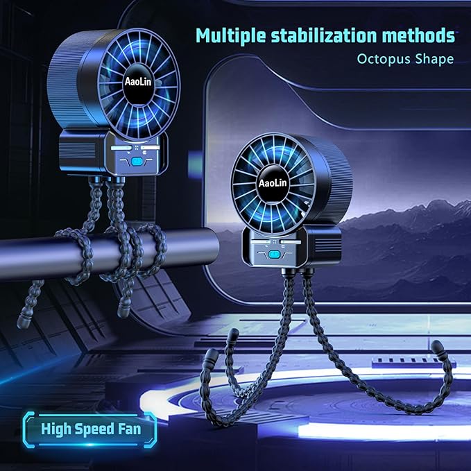 2 Pack Multifunctional Portable Stroller Fan 4 Speed 6600rpm High Speed Usb Rechargeable Personal Mini Handheld Fan Extended Tripod For Desktop Winding Kids Bed Treadmill Bike Golf Cart Outdoor Travel-BubblyBeeBaby
