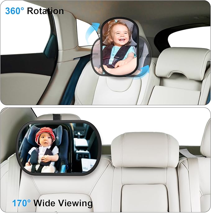 Baby Car Mirror, Safety Car Seat Mirror for Rear Facing Infant, Clear Wide View, 360°Rotation, Easily Observe the Baby Move, Secure, Shatterproof, Crash Tested and Certified(Orange)-BubblyBeeBaby
