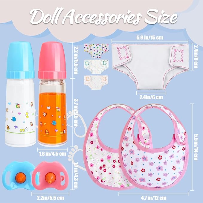 10 Pcs Baby Doll Bottle Feeding Accessories,Baby Doll Pretend Feeding and Caring Set for Kids Girls Ages-BubblyBeeBaby