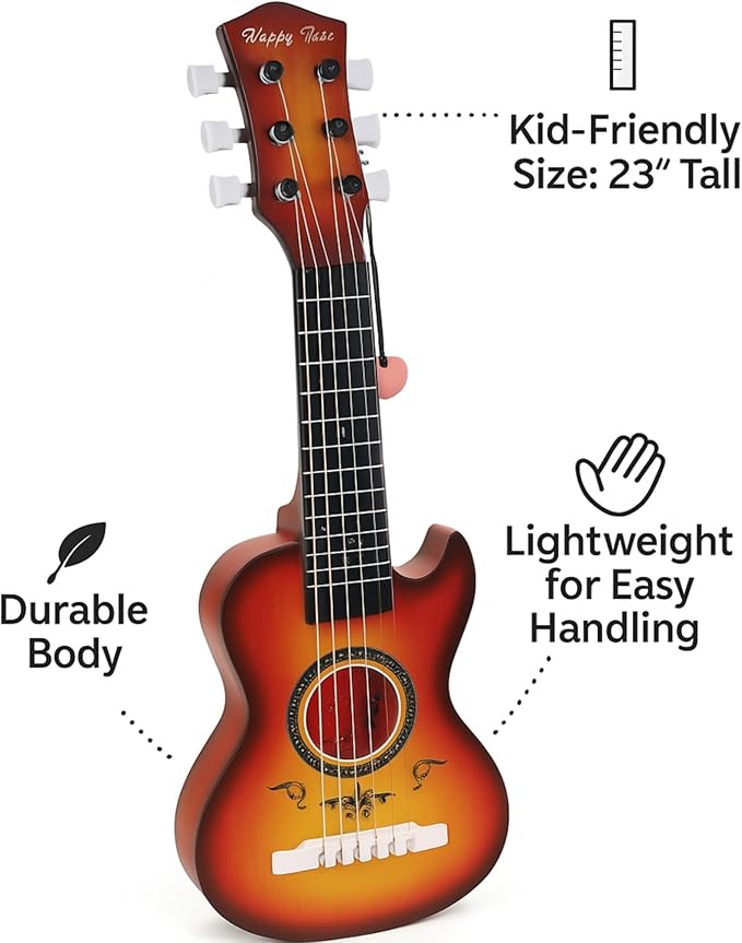 23" Acoustic Guitar, Kids 6 String Toy Guitar - Realistic Steel Strings - Beginner Practice First Musical Instrument for Children, Toddlers (Cherry Sunburst)-BubblyBeeBaby