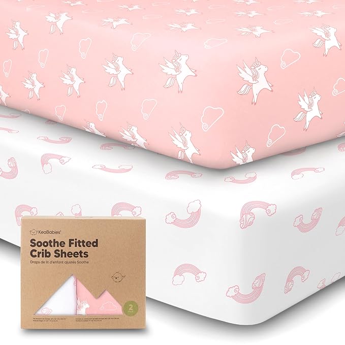 KeaBabies 2-Pack Organic Crib Sheets for Boys, Girls - 52x28 Fitted Crib Mattress Sheet Neutral, Breathable Jersey Cotton Cover for Baby Bed, Toddler Mattress, Soft & Cute Prints (Dreamland)-BubblyBeeBaby