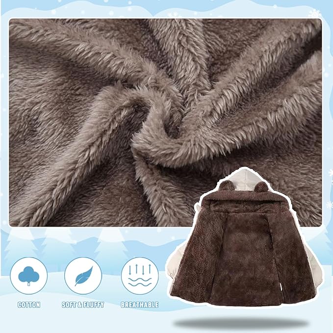 Infant Baby Winter Coat Bear Hooded Jacket Warm Fleece Snowsuit Windproof Outerwear for Toddler Boy Girl 9M-4T-BubblyBeeBaby