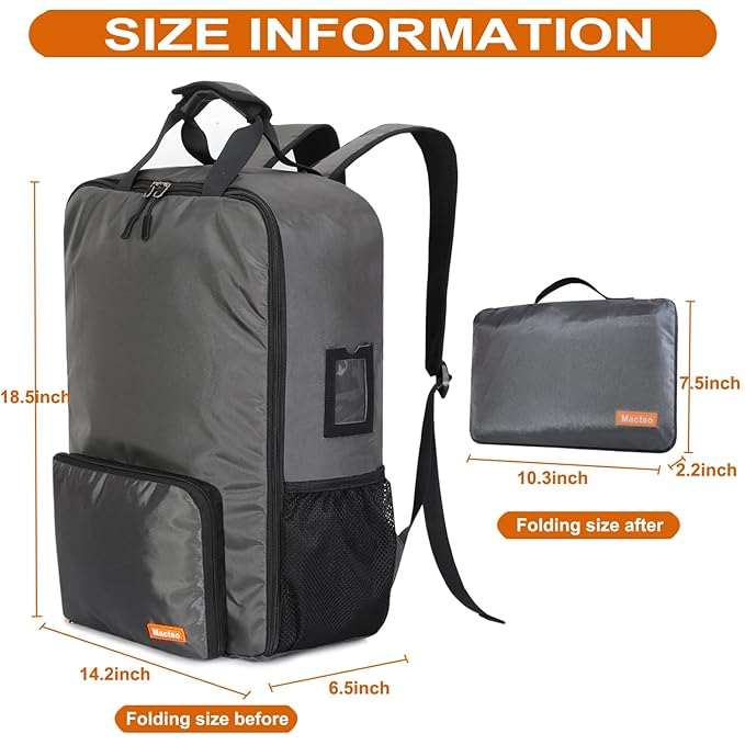 Mactso Stroller Travel Bag Compatible with GB Pockit and GB Pockit Air Plus All Terrain, Lightweight Stroller Travel Backpack for Airplane (Grey, M)-BubblyBeeBaby