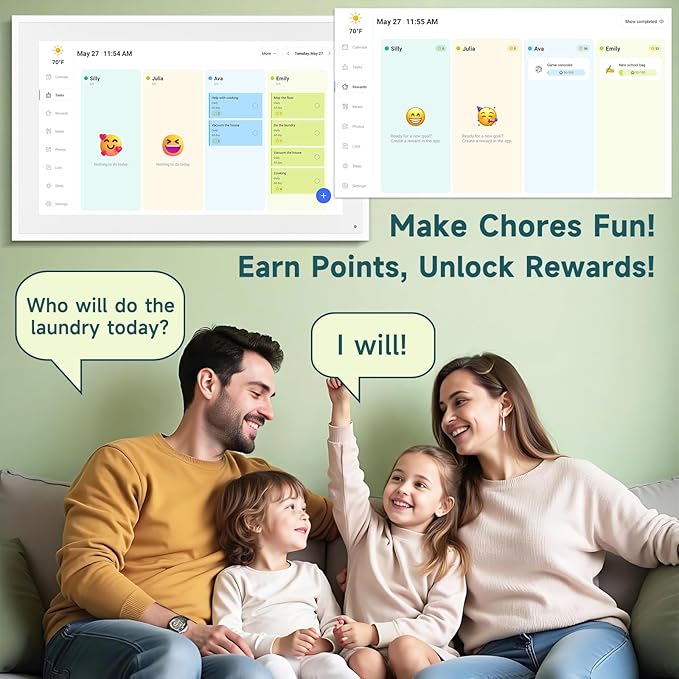 21.5 Inch Smart Digital Calendar – Electronic Chore Chart & Planner with 1920x1080P IPS Touchscreen, Weekly/Monthly Family Organizer for Wall or Desk, White 2025 New Version-BubblyBeeBaby