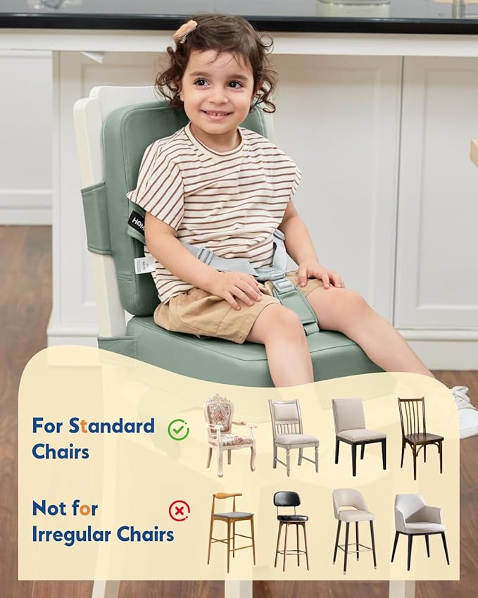 HOMEAL Toddler Booster Seat for Dining Table - Booster Seat for Kitchen Chair with Easy-Install Straps - Wipeable Surface & Removable Cover Easy to Clean -Breathable Fabric - Sage-BubblyBeeBaby