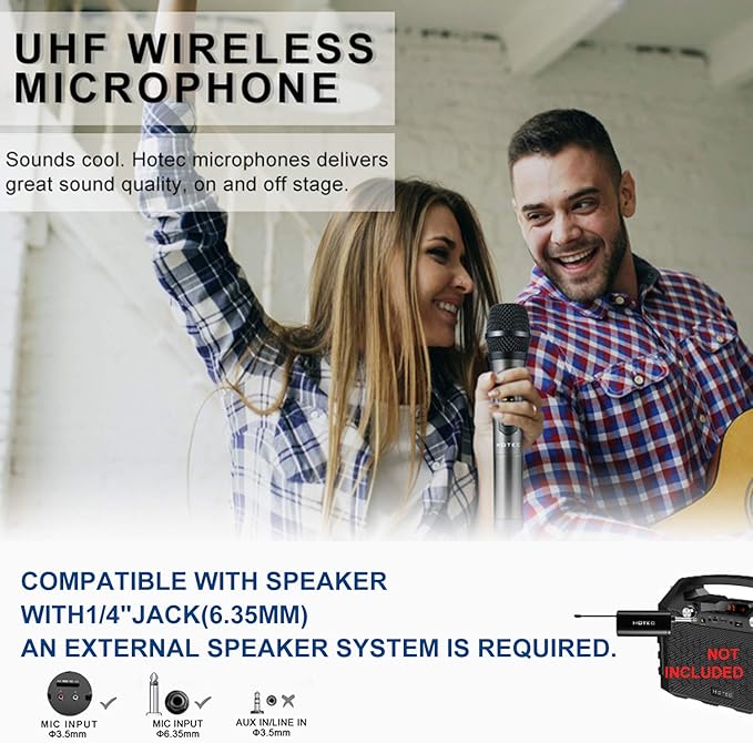 HOTEC UHF Wireless Dual Handheld Microphones with Rechargeable 1/4” Output Mini Portable Receiver for Live Performance Over PA, Mixer, Speaker (H-U26C)-BubblyBeeBaby