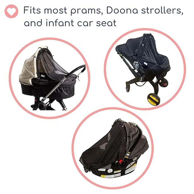 Stroller Sun Shade - Universal UV Protection Cover for Strollers Sunshade with See Through, Clip-On Sun Blocker, Sun Shield for Baby, Breathable Adjustable Fit, Full Coverage, M Black-BubblyBeeBaby