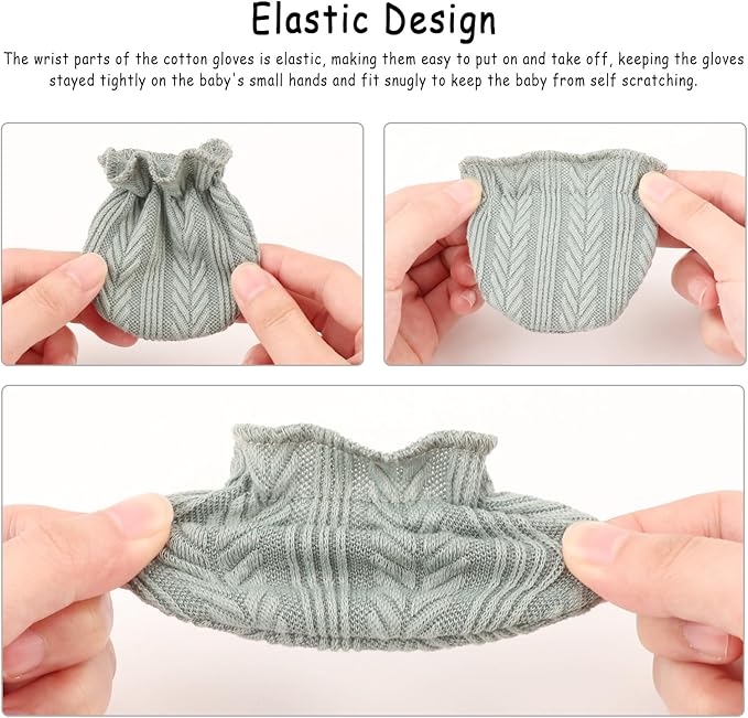 BQUBO Newborn Infant Toddler Mittens No Scratch Cotton Elastic Wrist Gloves Hypoallergenic for 0-6 Months Baby Boys Girls-BubblyBeeBaby