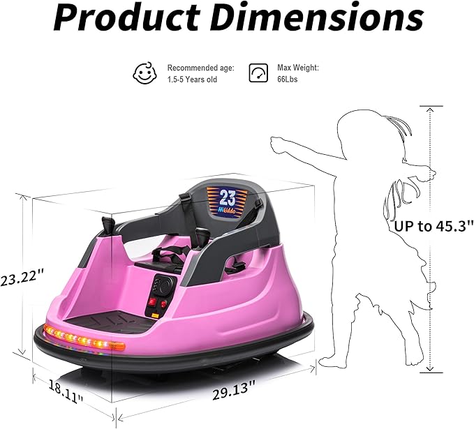 12V Kids Bumper Car, Electric Baby Bumper Car for Toddlers with Remote Control, 3 Speeds - Light Pink-BubblyBeeBaby