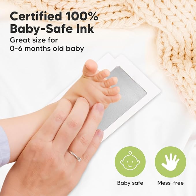 2-Pack Inkless Baby Hand and Footprint Kit - Mess Free Ink Pad for Newborn Keepsake, Dog Nose & Paw Print Kit, Clean Touch Ink Pad for Baby Hand & Footprints, Ideal New Mom Gifts (Silver)-BubblyBeeBaby