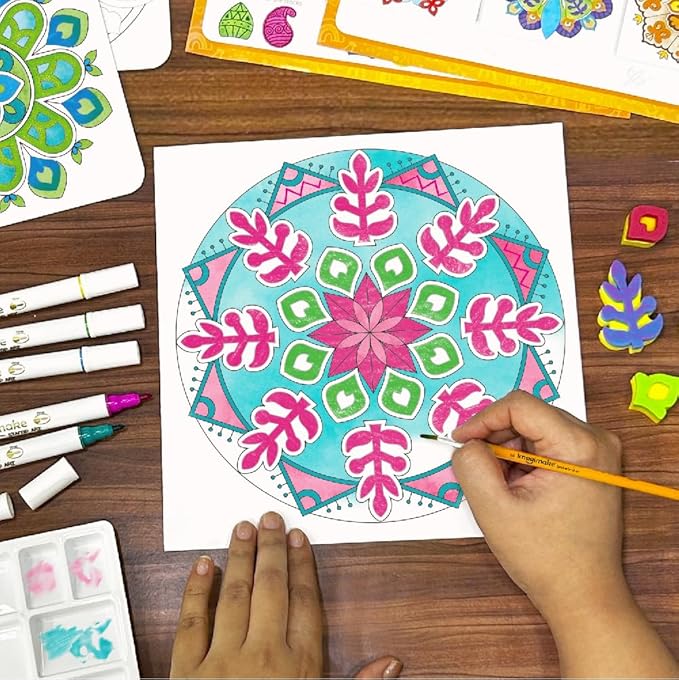 Imagimake Mandala Art Kit | Watercolor Paint Set | 12 Exciting Mandala Projects in Arts and Crafts for Kids Ages 8-12-14-16 | Craft Kits for Adults & Kids | 8 Year Old Girl Birthday Gifts-BubblyBeeBaby