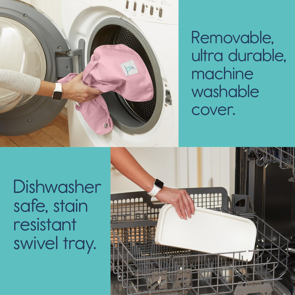 Hiccapop OmniBoost Travel Booster Seat with Tray for Baby | Folding Portable Baby Booster Seat for Dining Table, Camping, Beach, Grandma’s | Tip-Free Design Straps to Kitchen Chairs - Booster Chair