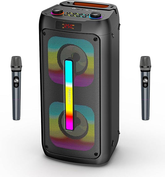 Karaoke Machine for Adults/Kids with 2 Wireless Microphones, Portable Bluetooth Speaker w/PA System for Singing-BubblyBeeBaby